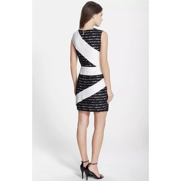 BCBGMAXAZRIA Dress Size 8 Dalia Mini Sheath White w/ Lace Detail Black White EUC - Picture 3 of 16